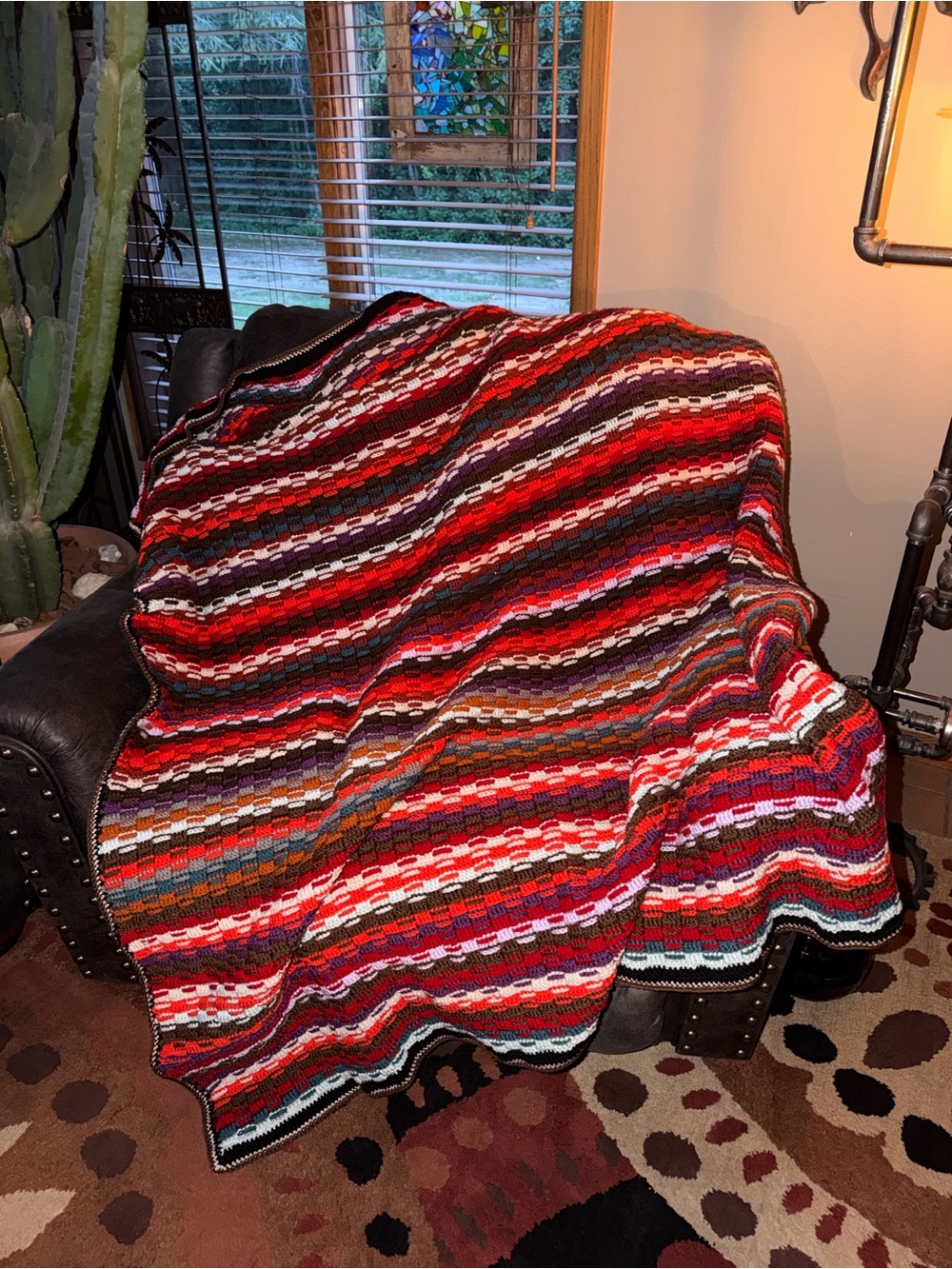 Vintage Afghan Crochet Colorful Heavy Large Blanket